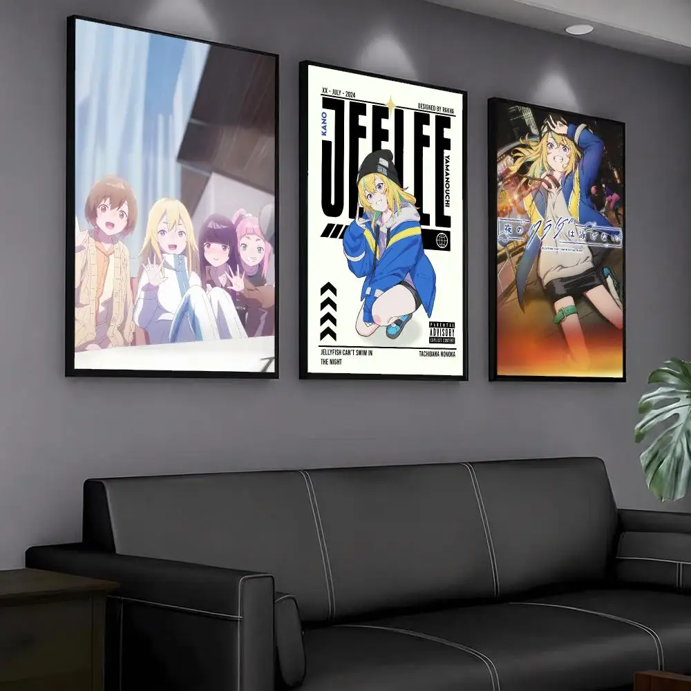 anime J-Jellyfish Can’t Swim In The Night-T Painting Calligraphy Artwork for Home Bedroom Office Wall Decoration Gift