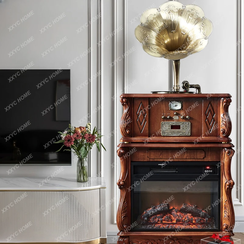 Vinyl Record Player Phonograph European Retro Vintage Electric Singing Living Room Decoration CD Fireplace Heater