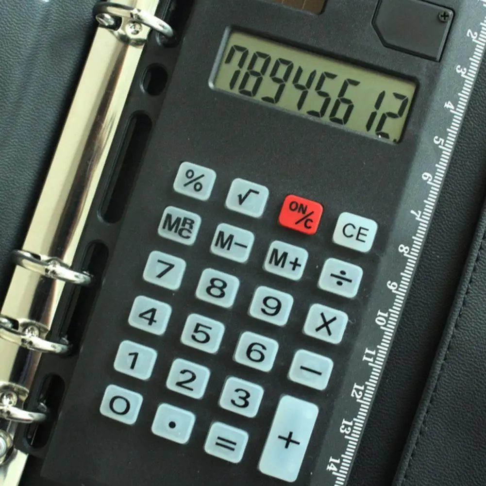 Loose Leaf Notebook with Built-in Calculator 6-Ring Planner for Office Learning Office Accessory Tape Ruler Calculator