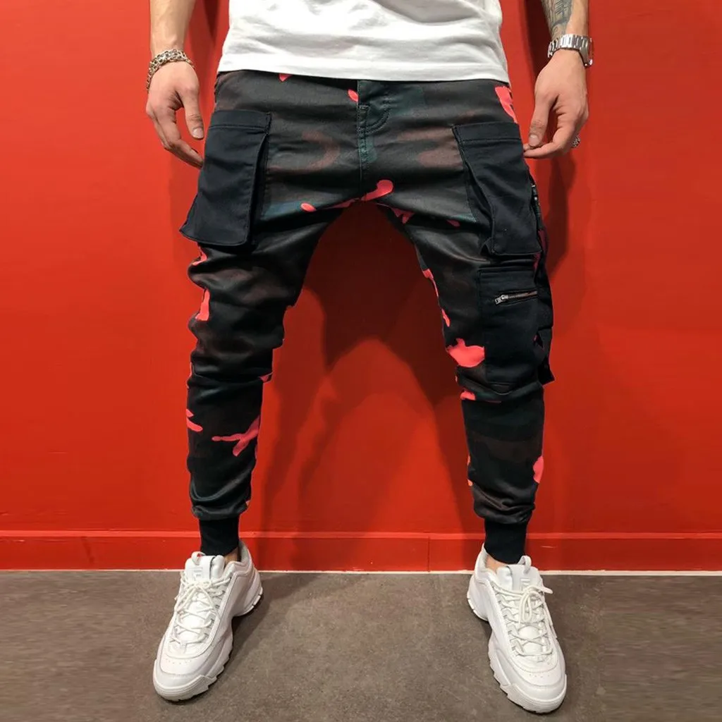 

Men Stretchy Multi-pocket Skinny Pants Slim Fit Jogger Cargo Pants 2024 Fashion Sweatpants Hip Hop Trousers