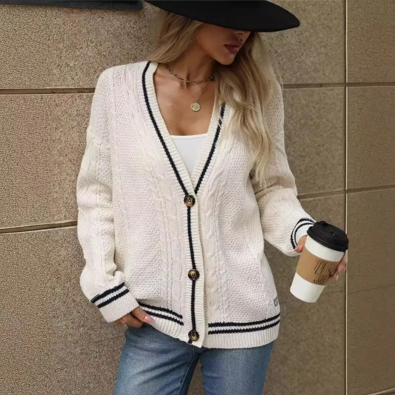 

Trendy Women's Clothing Autumn Winter New Knitted Sweaters Embroidery Cardigans Tops V-neck Single Breasted Coats Loose Casual