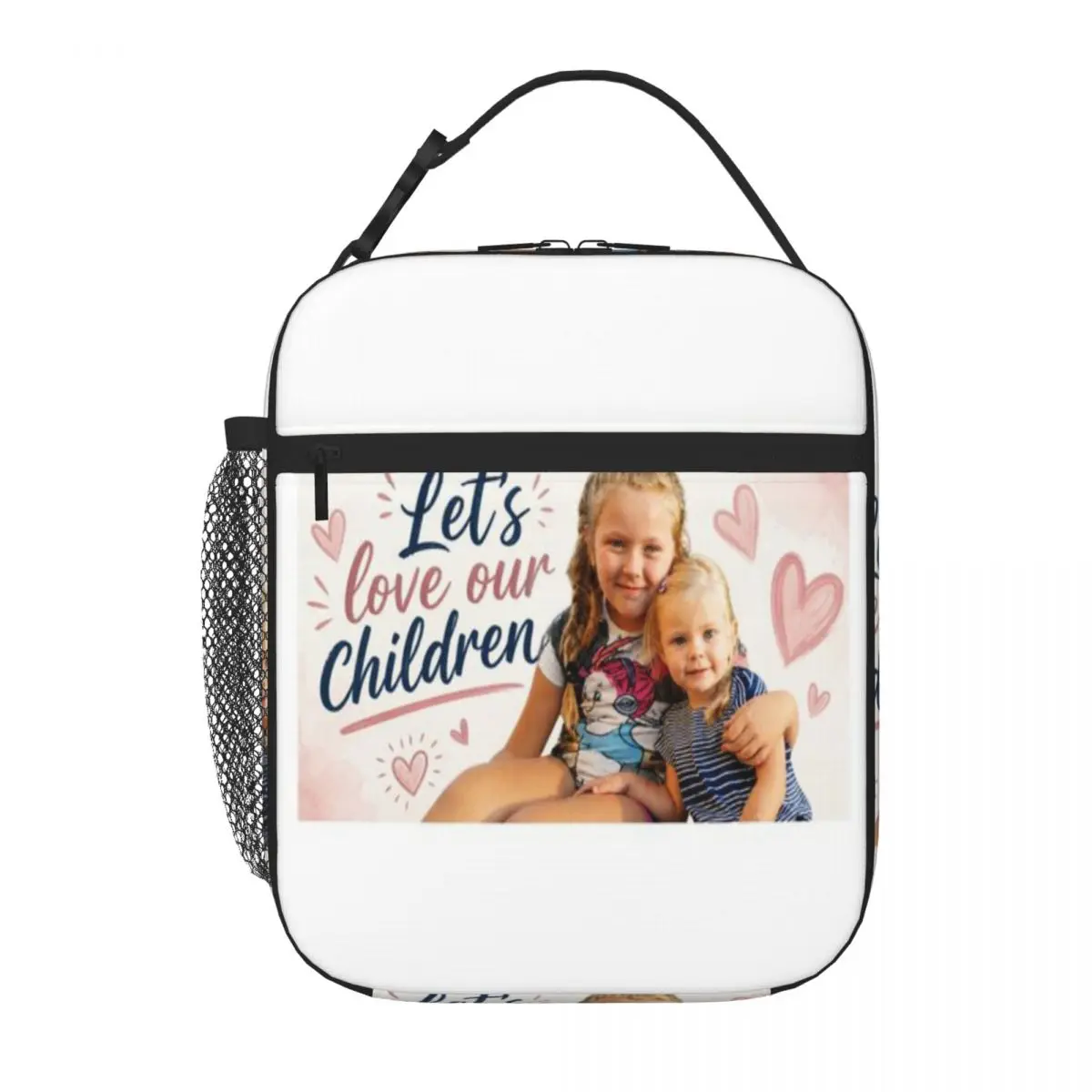 Hot Sale Let S Love Our Children Embossed Office Lunch Bag Teen School Insulated Lunch Bag