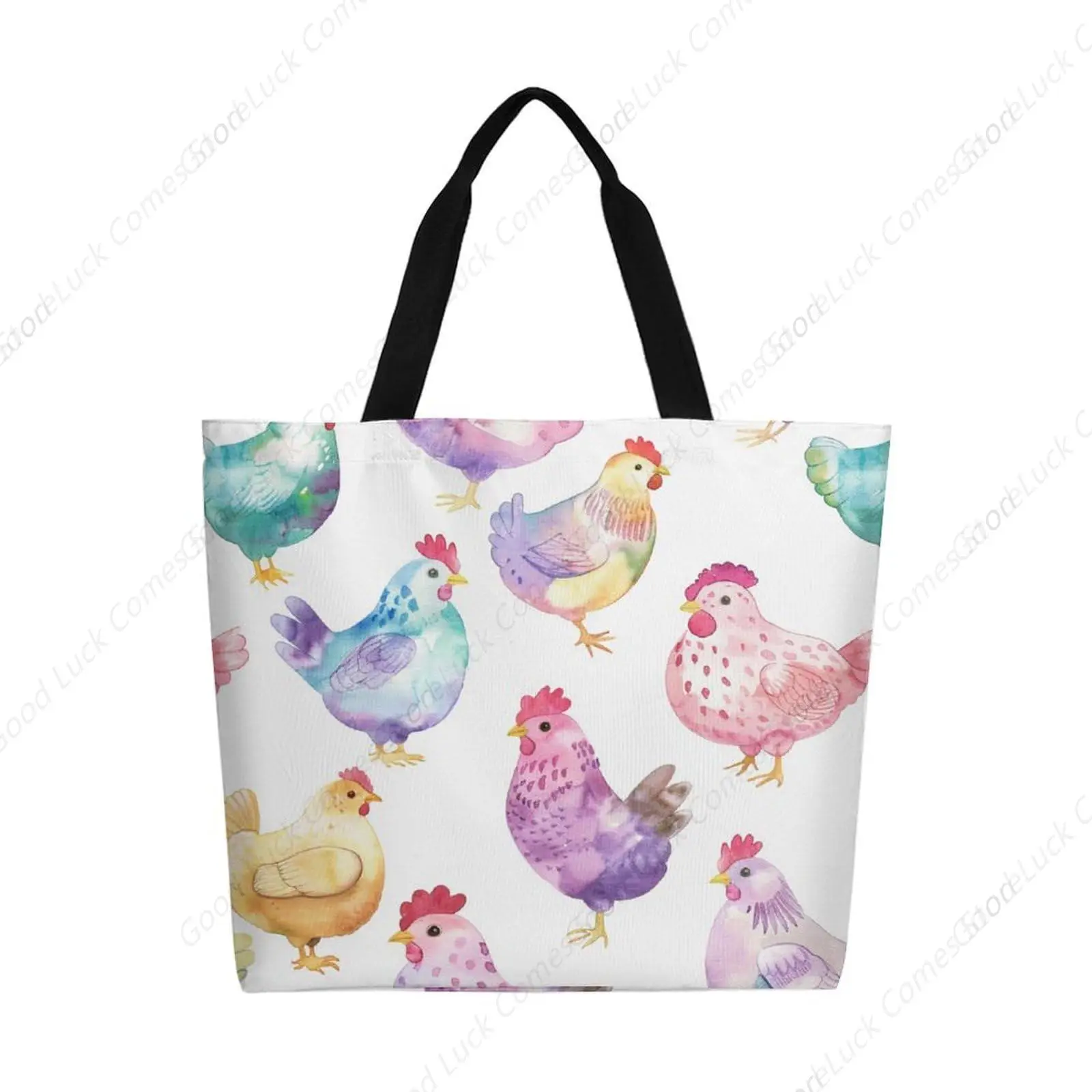 

Lovely Colorful Chicken Canvas Tote Bag Large Women Casual Shoulder Bag Handbag Reusable Beach Shopping Grocery Bag For Outdoors