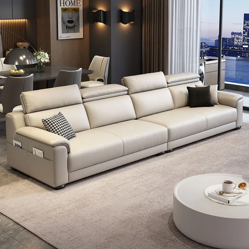 

New all-leather sofa living room size apartment first layer cowhide straight row three or four people modern simple sofa