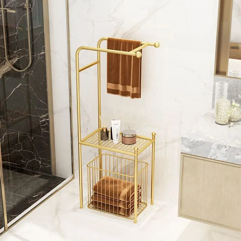Bathroom Storage Rack Floor Towel Organizer Shelves Toilet Dirty Clothes Storage Basket Luxury Iron Household Organization Shelf