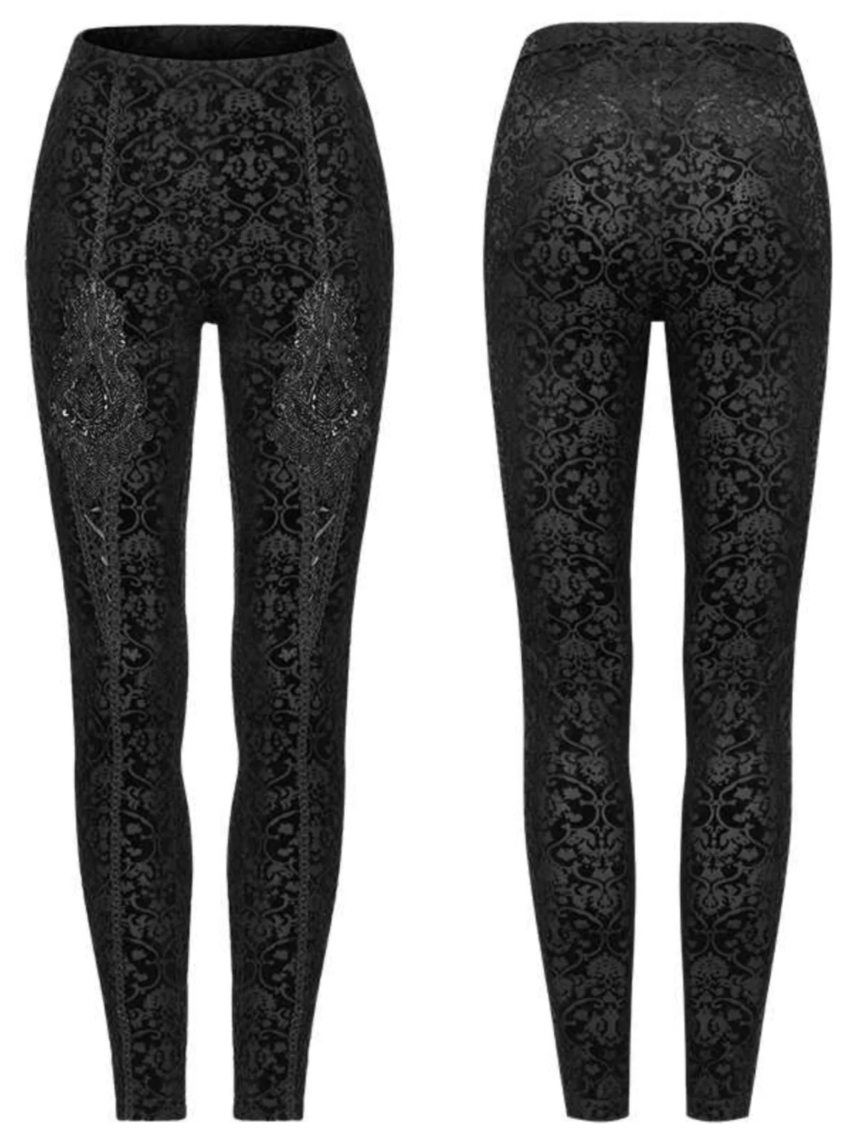 Gothic Thin Elastic Knitted Leggings Vintage Burned Flower Outerwear Black Slimming Versatile Tight Long Pants for Women