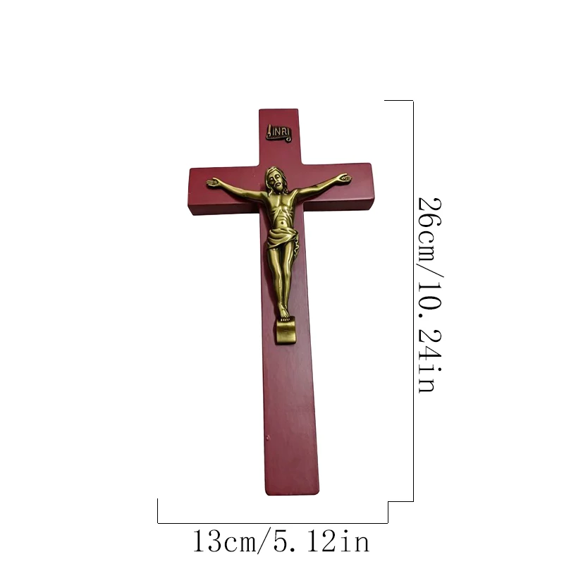 Byzantine Red Wooden Orthodox Wall Crucifix with Silver Jesus Statue for Church Home Wall Decor Prayer Devotion Christian Gift