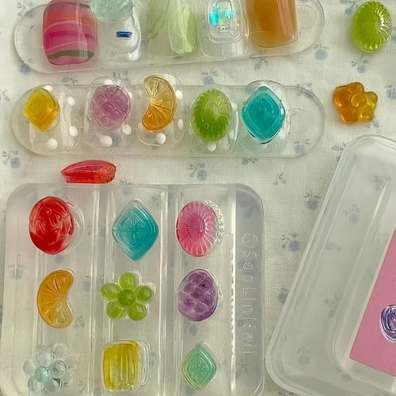 Artistic Nail Art Silicone Mold Cute Hard Candy Juice Soft Candy Bear Banana Grape Fruit Ice Cream 3D Design Nail Art Mold