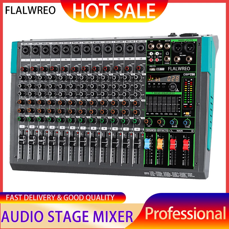 

FLALWREO AU12 Hottest 12 Channels Professional Audio Mixer Console for USB Connection Studio