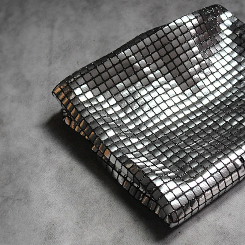 95Cm Diy Checker Lovertjes Stof Zilver Reflecterende Partij Podium Backgound Decor Rokken Jurk Metallic Kleding Designer Stof