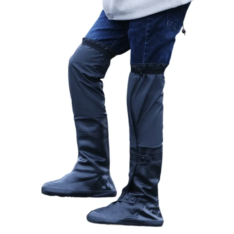 Pantalones de lluvia impermeables para montar al aire libre, cubiertas de zapatos antideslizantes, gruesas, resistentes al desgaste, sobre la rodilla, pantalones de agua