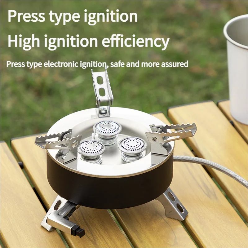 Portable 3-Burner Windproof Camping Gas Stove  6800W High Power Stainless Steel Outdoor Cooking Equipment for BBQ Picnic Hiking