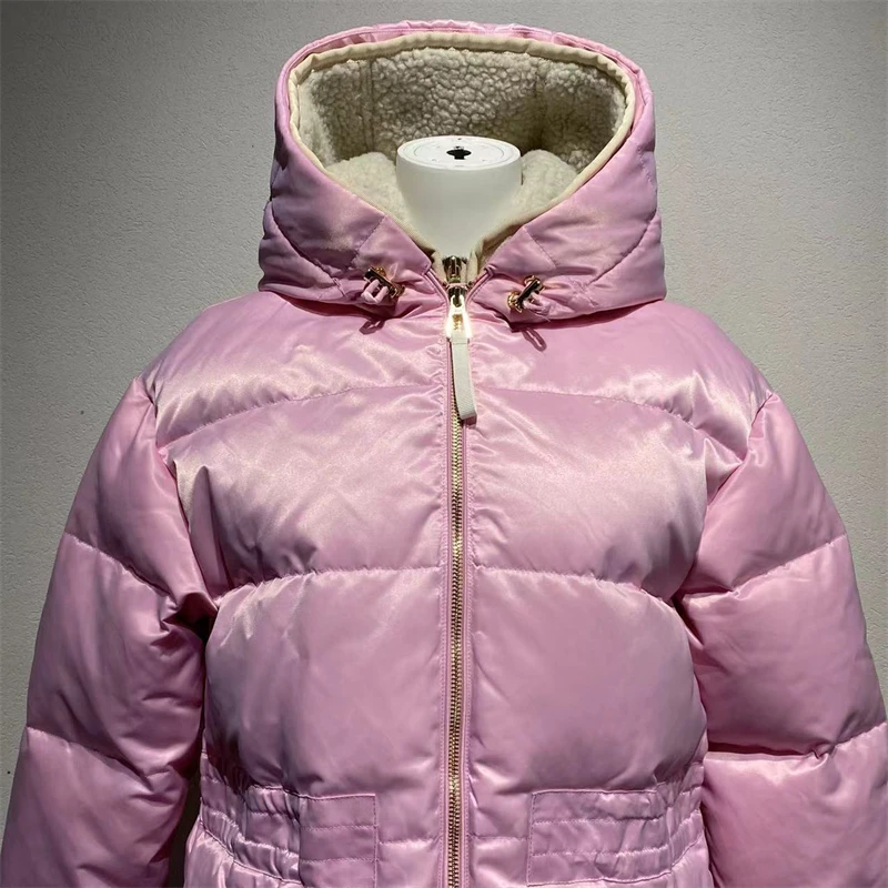 2025 hiver nouveau femmes fermeture éclair taille-cinch coupe-vent chaud laine d'agneau doudoune Y2K haute qualité à la mode décontracté combinaison de Ski