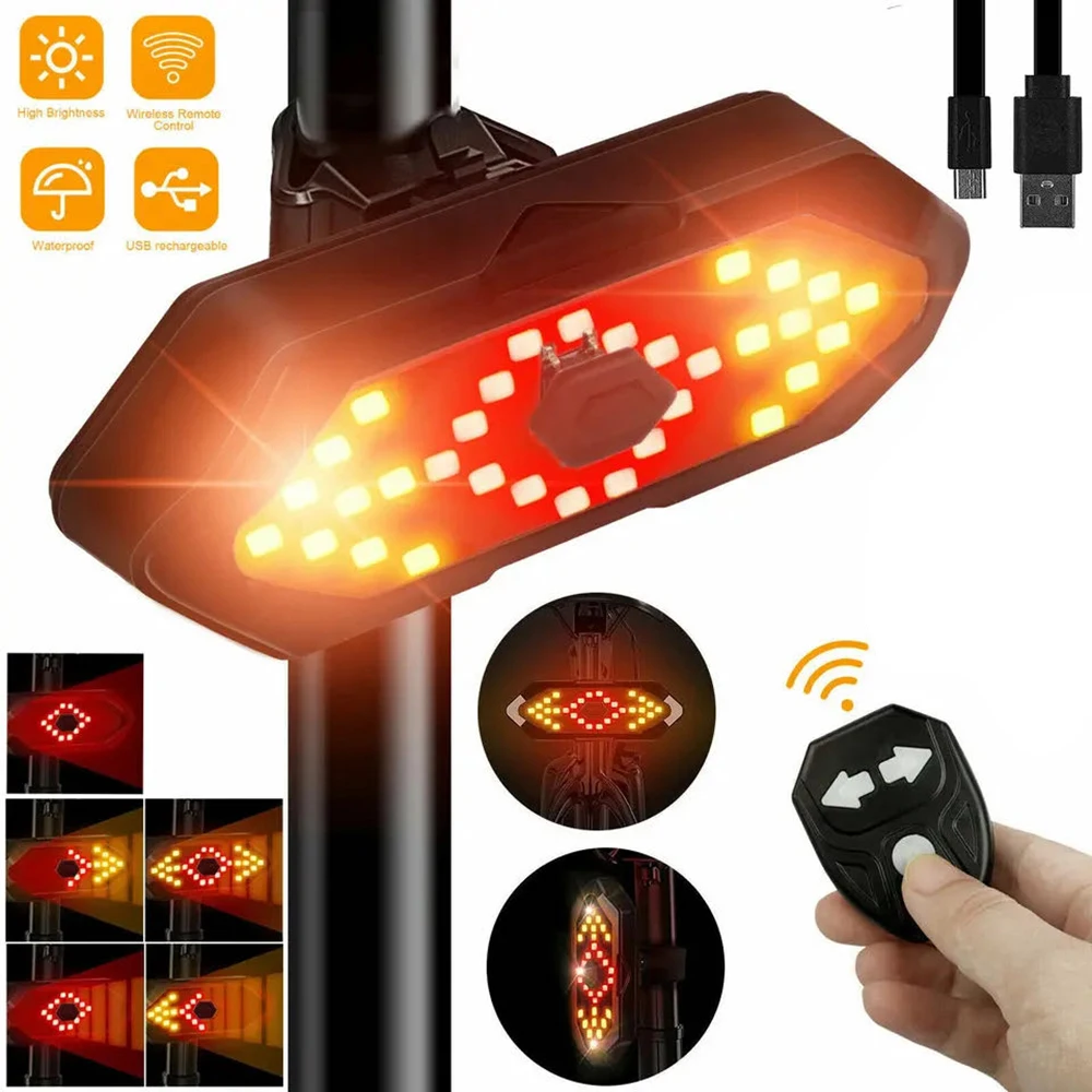 Sinal de volta da bicicleta luz traseira remoto luzes da bicicleta led usb recarregável lâmpada da bicicleta aviso sem fio luz da cauda da bicicleta