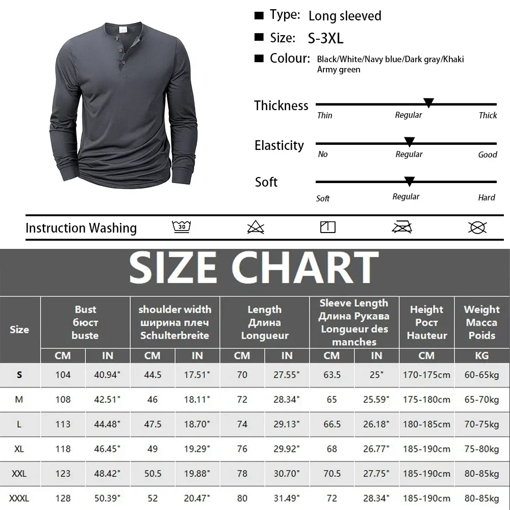 Frühling Herbst Henley Neck T-Shirt Männer Grundlegende Atmungsaktive männer Langarm Tops T-shirts Casual Einfarbig Taste Shirts S-XXXL – Detail 1