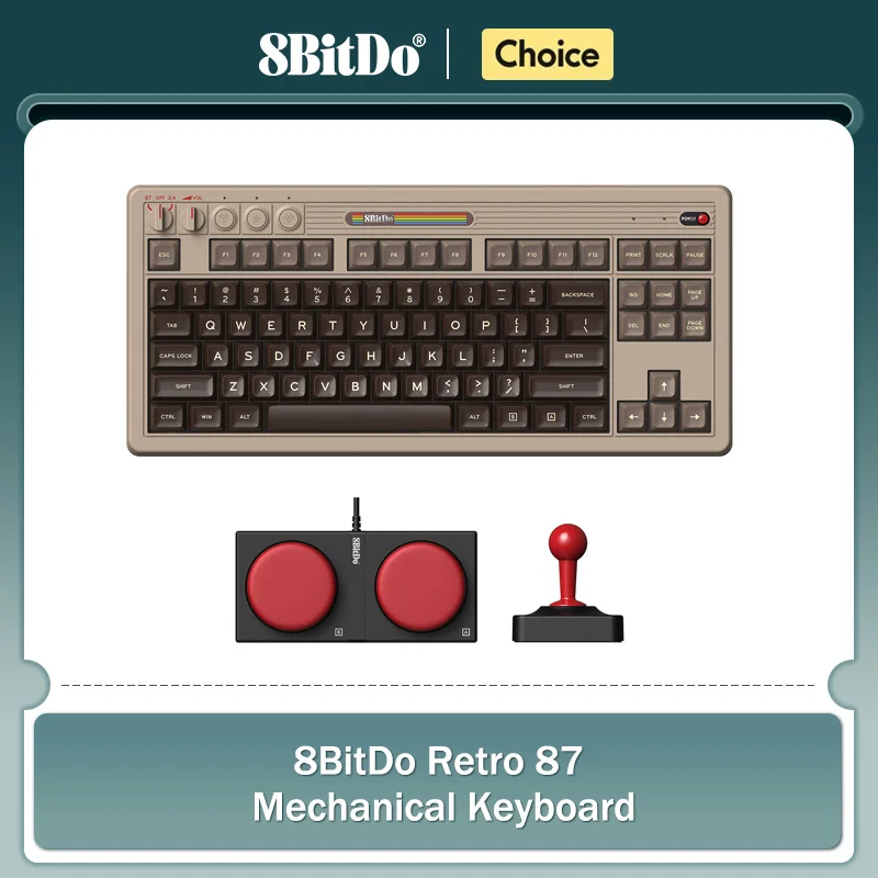 8BitDo Retro Mechanical Keyboard, BT/2.4G/USB-C Hot Swappable Gaming Keyboard with 87 Keys, Dual Super Programmable Buttons