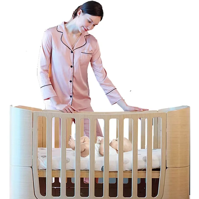 European-Style Solid Wood Crib Luxury Multi-Functional Portable Bedroom Hospital Rattan Baby Bed Removable Oval Living Room Park