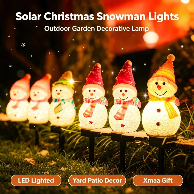 Solar Christmas Snowman Shaped Light Outdoor Waterproof LED Stake Lamp Holiday Garden Lawn Yard Pathway Landscape Xmas Decor