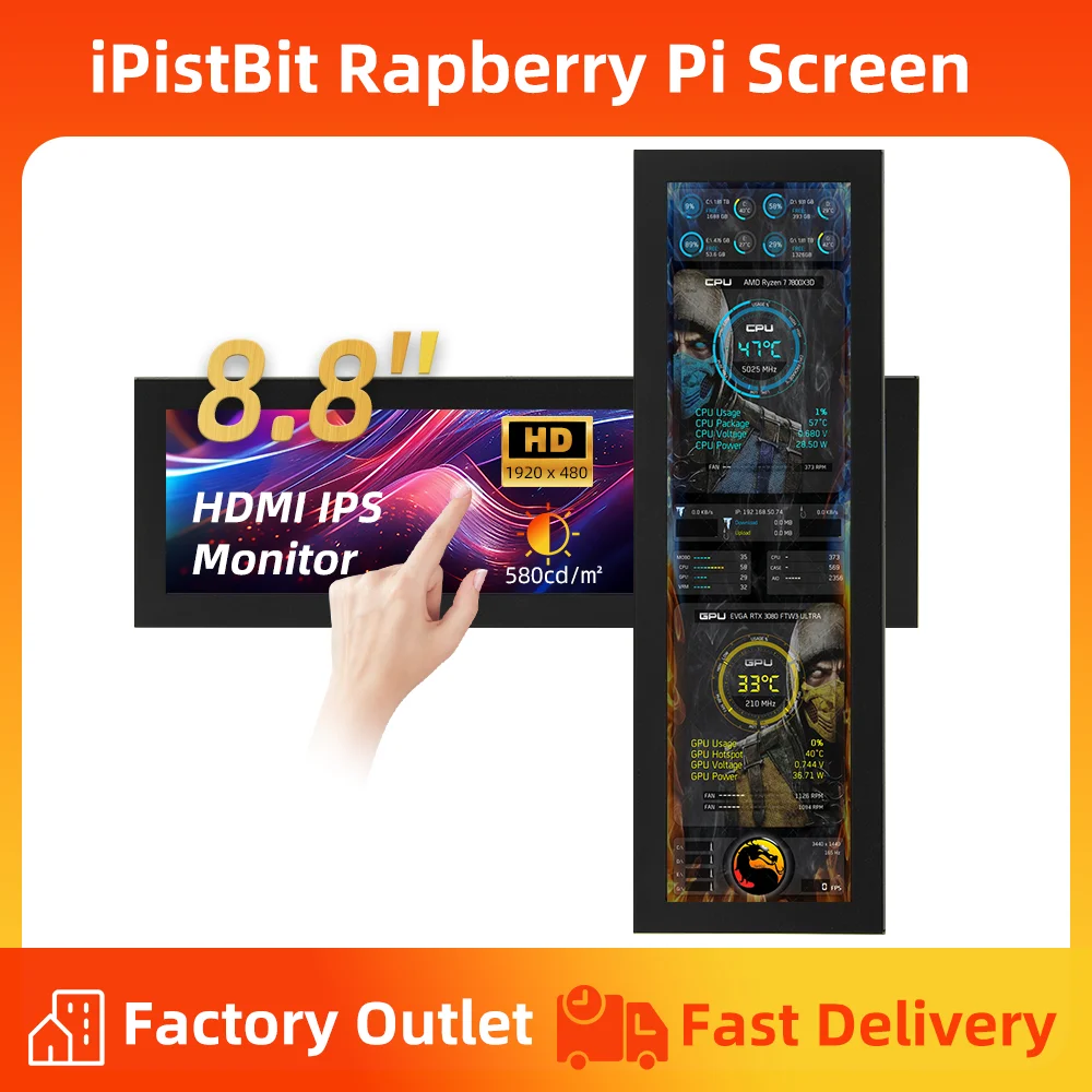 

8,8-дюймовый 1920x480 HDMI дополнительный экран IPS ЖК-дисплей для корпуса ПК Процессор ОЗУ Графический процессор Корпус ПК Монитор Дисплей