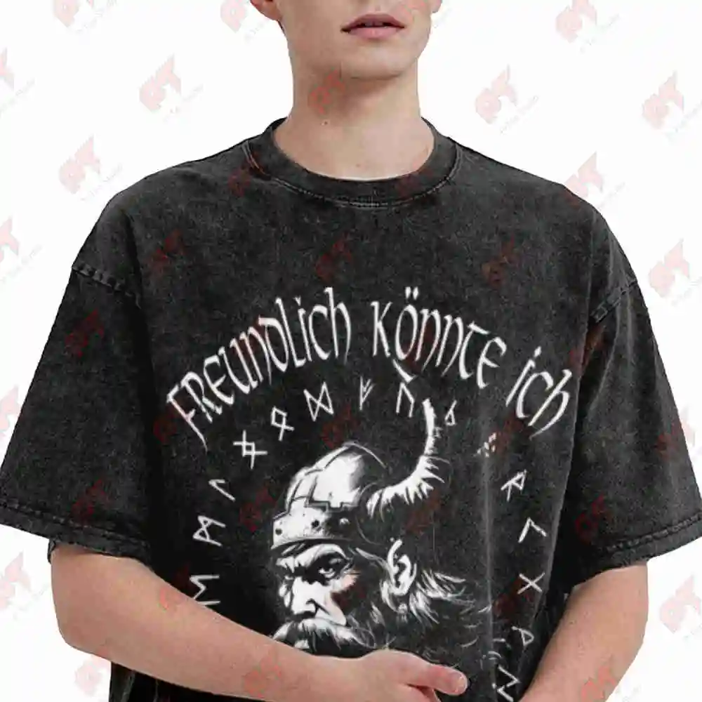 Viking Friendly Could I It's Just Useless Funny Nordic Vintage Washed Tee Pure Cotton T-Shirt