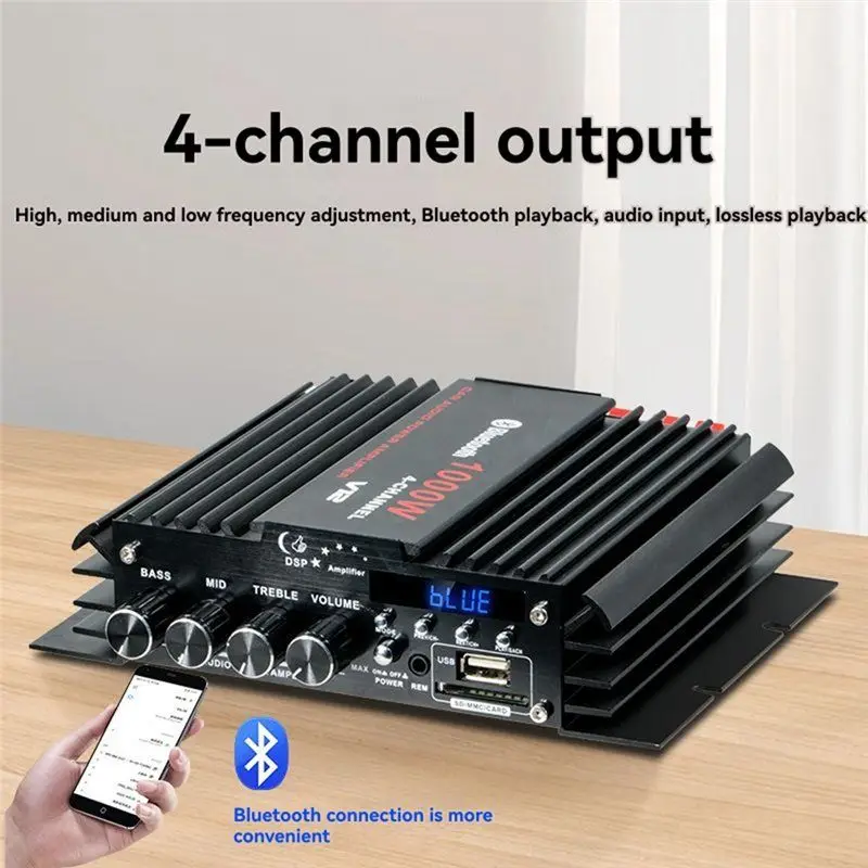 AS95-لسيارة الكمبيوتر المنزلي USB بلوتوث 5.0 مكبر للصوت 4 قناة 12 فولت Hifi صوت ستيريو أمبير موسيقى بدون فقدان #5