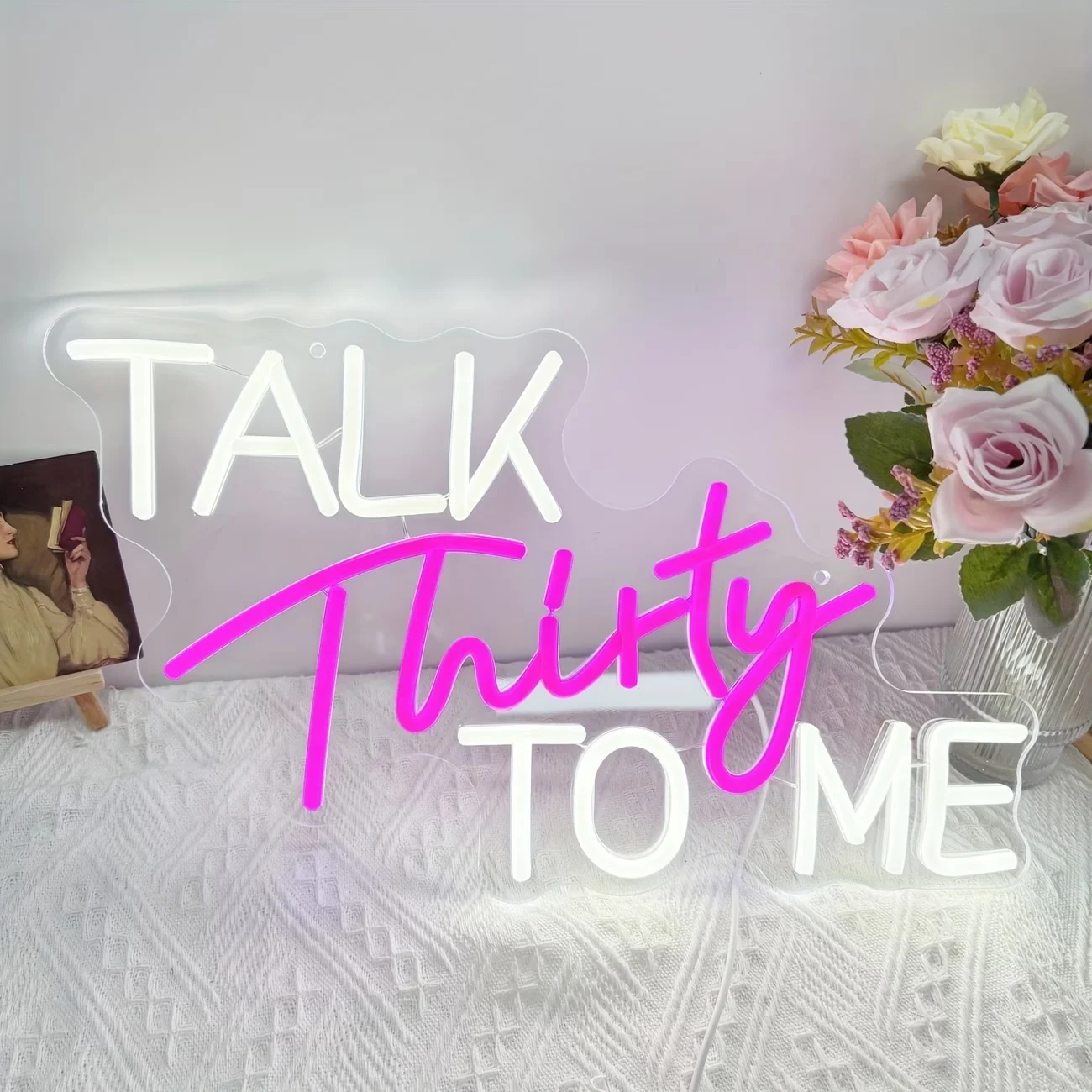 Talk Thirty to Me Neon Sign 30th Birthday Neon Light Party Words Neon Signs for Wall Decor LED  Bedroom Home Bar Birthday Gift