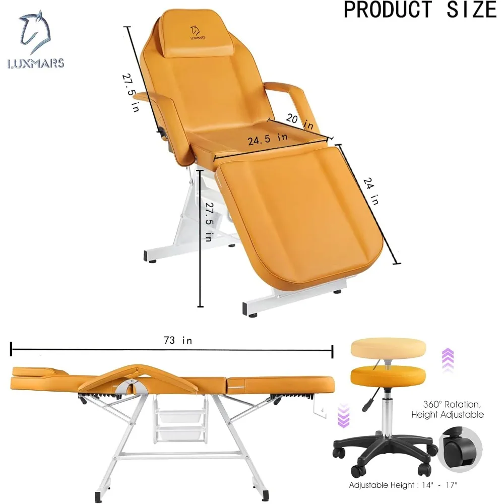 Facial Chair Massage Table 73in 3-Section Multipurpose Massage Bed Professional Tattoo Chair Salon Spa Equipment for Facial