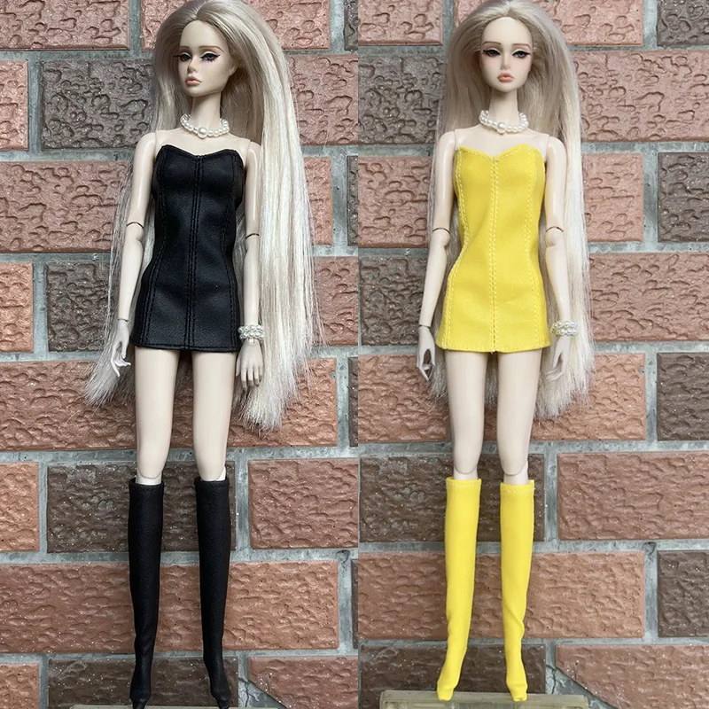 

30cm Fashion Supermodel Doll Denim Skirt Set 1/6 BJD Doll Dress Up Spice Girl Leather Skirt + Shoe Cover Clothes Set Handmade