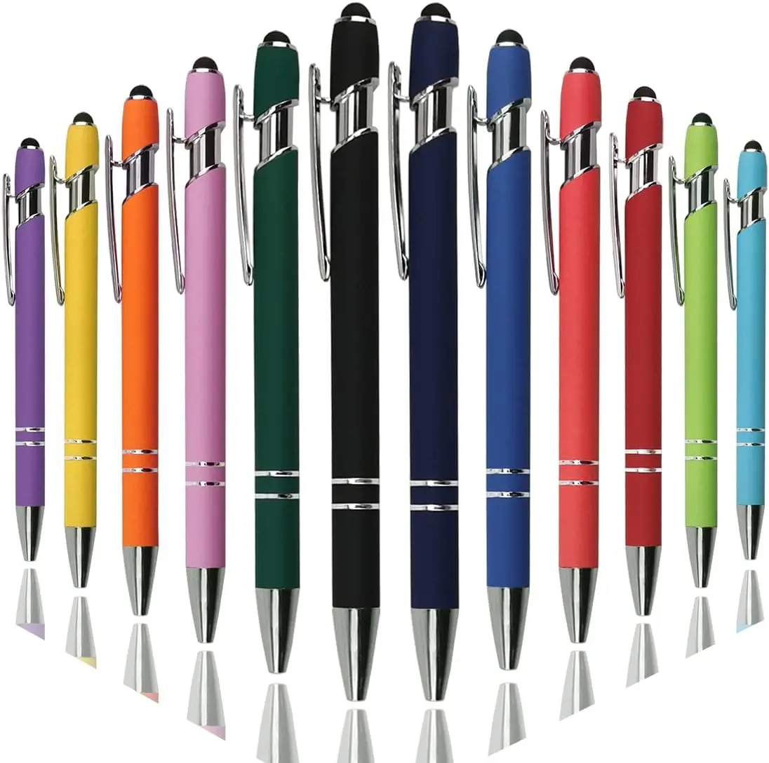 

Ballpoint Pen with Stylus Tip, Soft Touch Click Metal Pen, 1.0mm Medium Point Black Ink, 12 Count Mixed Colors