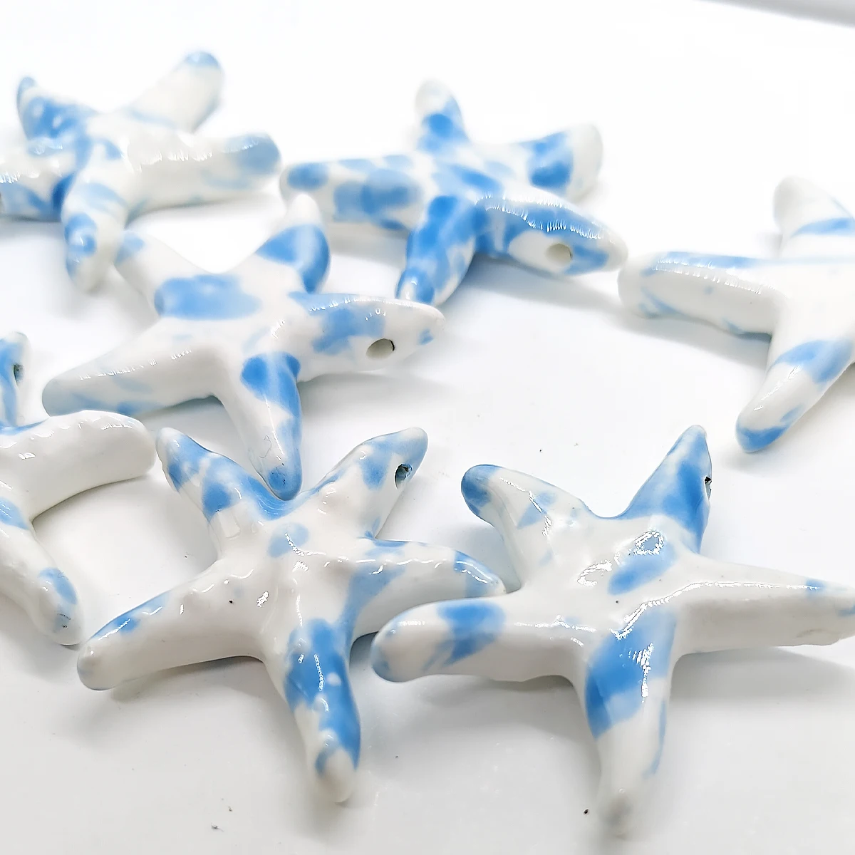 Contas de Cerâmica Estrela-do-mar Azul Ombré Grande de 40mm (1 peça/4 peças) - Pingente Grande de Estrela-do-mar para Criação de Joias DIY, Colares, Pulseiras e Presentes