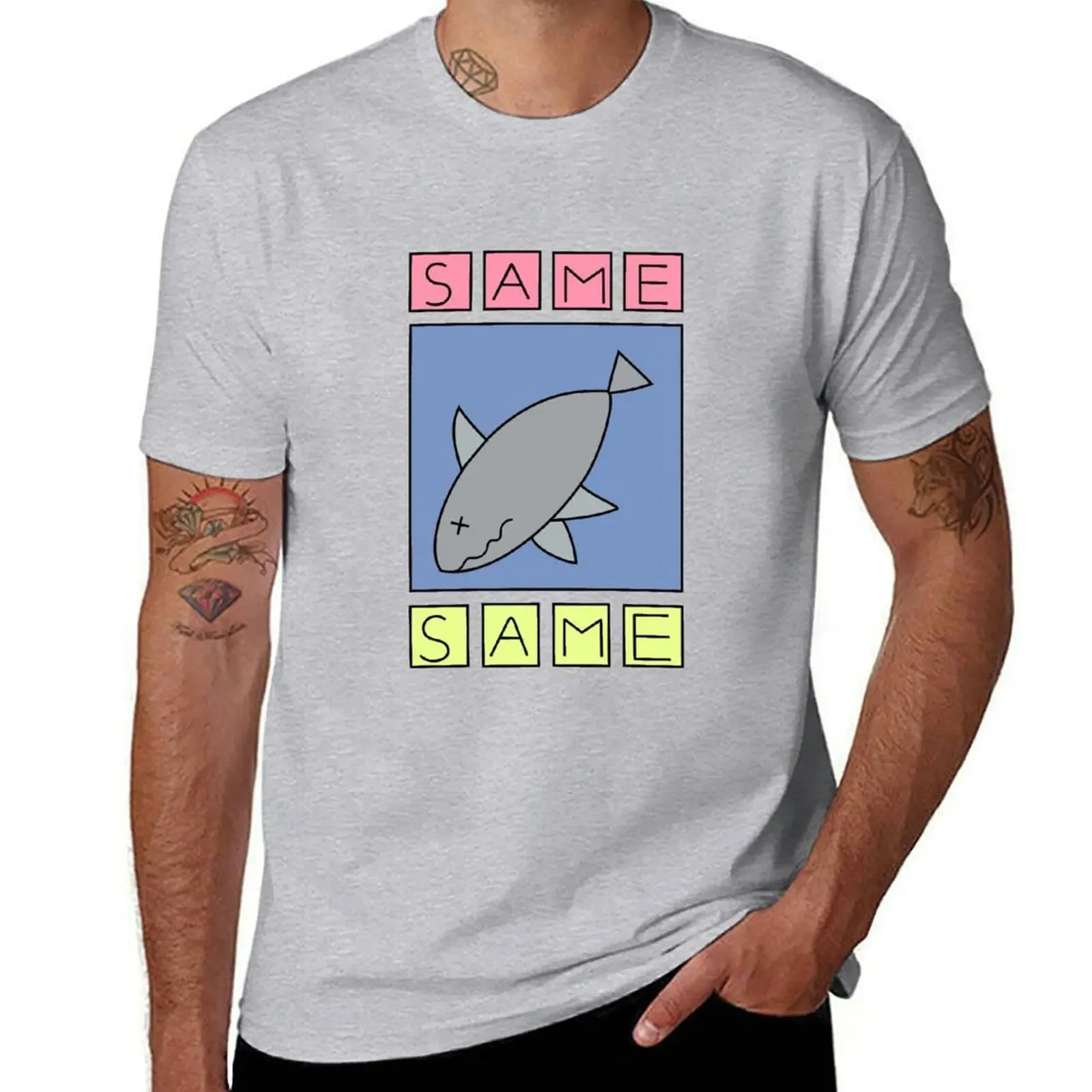 hippie clothes sweat anime men clothes nichijou - same (shark) T-Shirt  men clothing oversized t shirt graphic harajuku