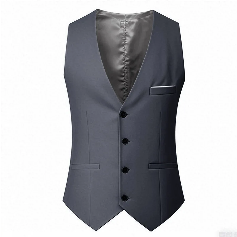 Neue modische britische Herren-Anzugweste in Uni-Farbe, ärmellose Weste, geeignet als Taillenumhang für Hochzeiten und Partys. – Detail 7