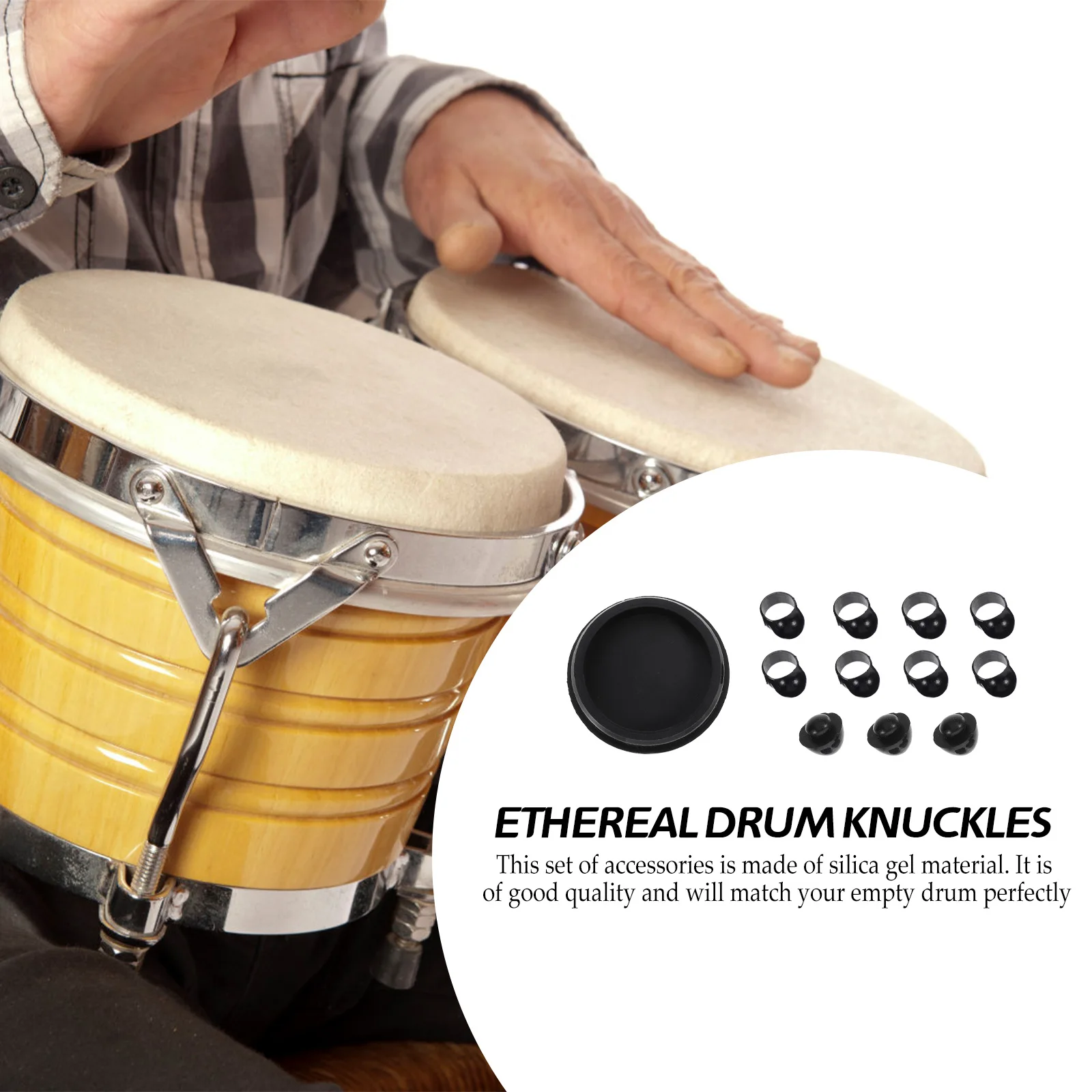 

1 set Ethereal Drum Accessories Retractable Drumsticks Silica Gel Finger Covers Empty Drum Parts Small Size Easy Storage