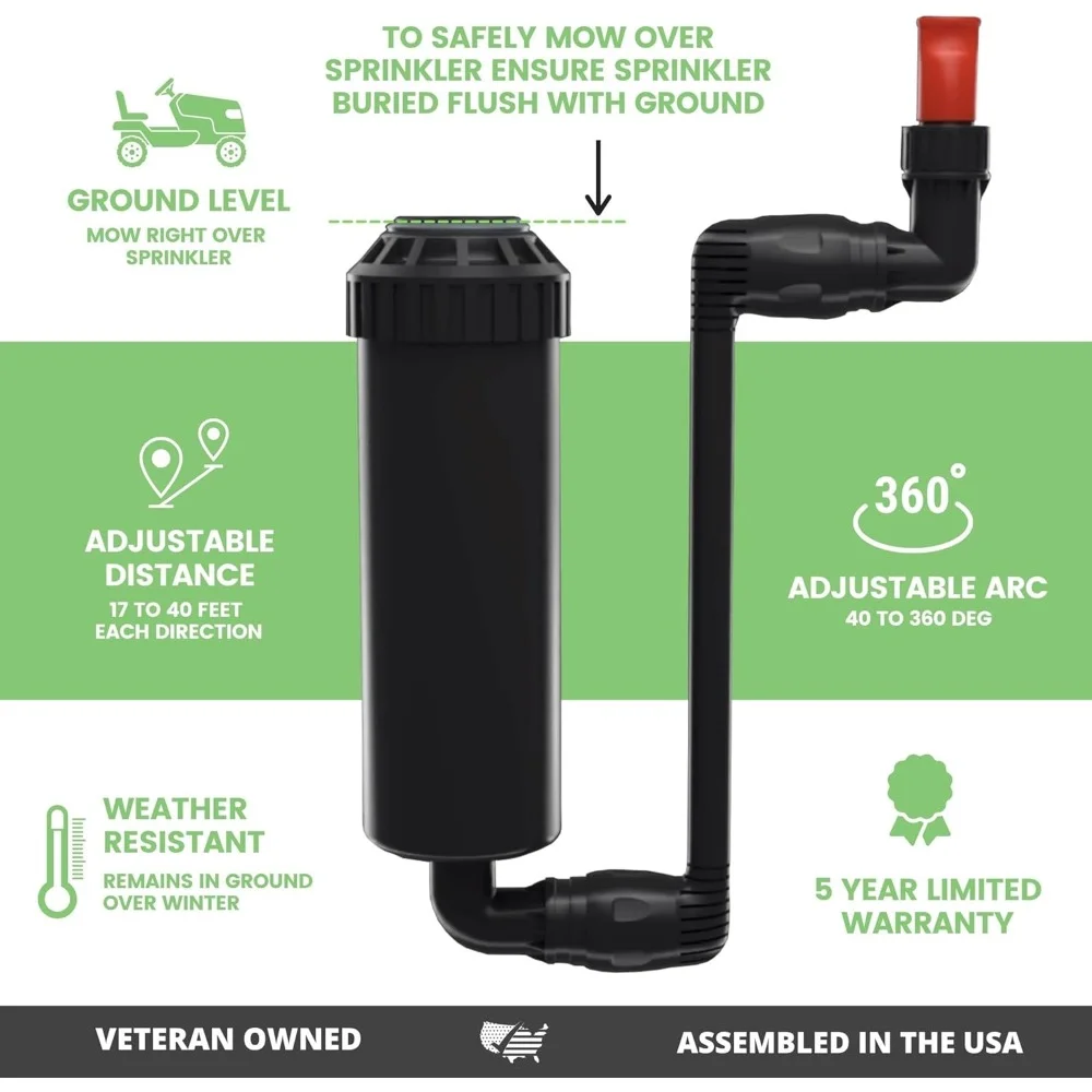 في الأرض 5 بوصة منبثقة رأس رش قابل للتعديل 5 عبوات توصيل سريع خرطوم الفاصل للفناء والحديقة والحديقة