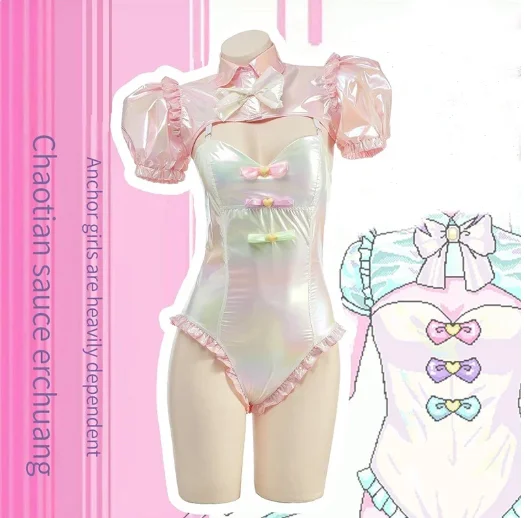 Anime NEEDY GIRL OVERDOSE KAngel Bodysuit Game Laser Swimsuit Costumes Cosplay Pink Cute Bodysuit Role Play Outfits Halloween