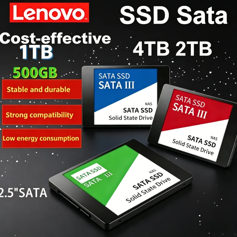 

Lenovo 1TB 2TB Portable SSD External Solid State Drive USB 3.1 High Speed Storage 560MB/s Ultra Slim 2.5 Inch for Mac PC