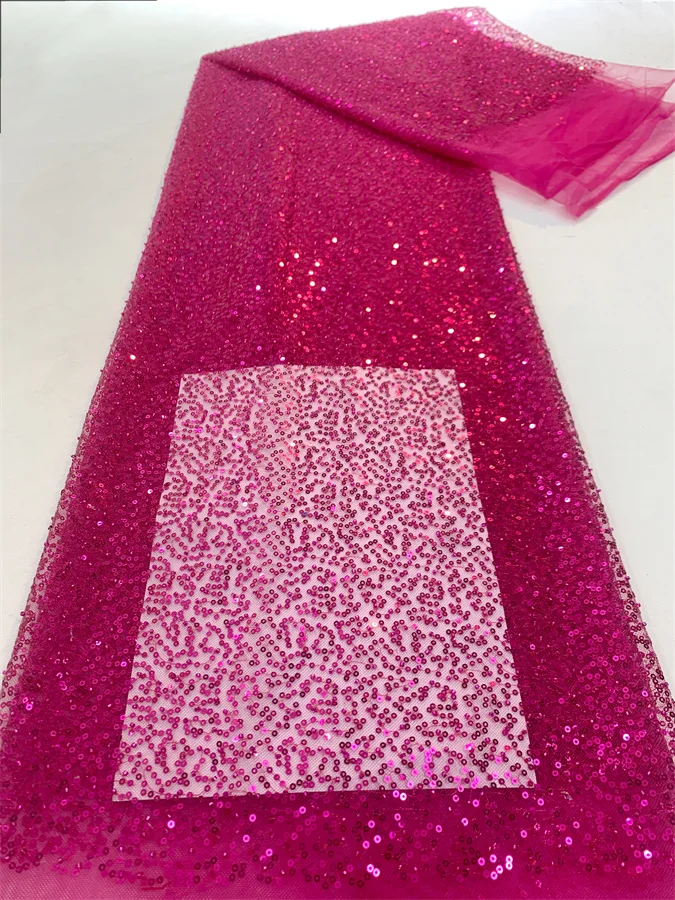 Purple Elegant African Embroidery Lace Fabric Nigerian Sequins Lace Fabric For Wedding Party