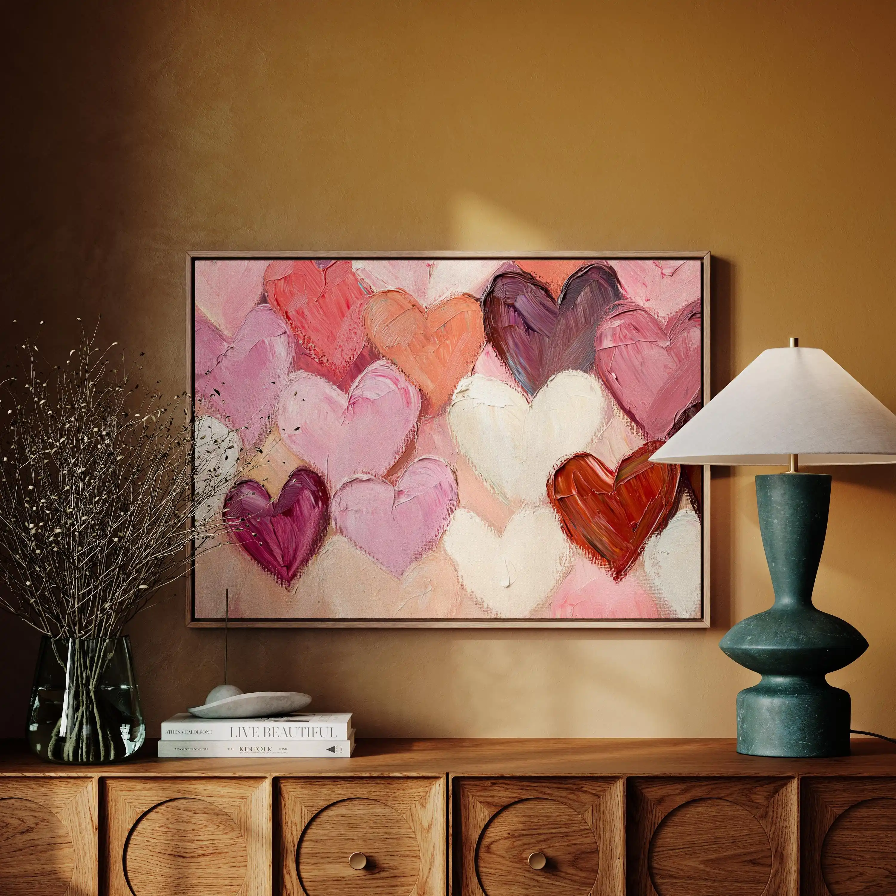 

Romantic Heart Canvas Art Textured Abstract Painting with Pink and Red Hearts Perfect Valentine’s Day or Anniversary Wall Decor