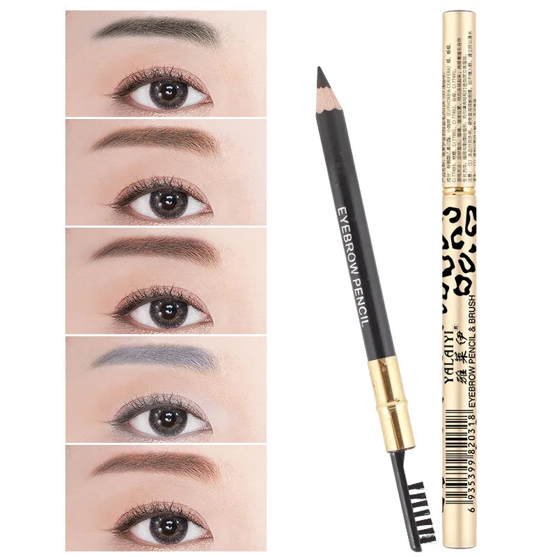 Double-headed Leopard Eyebrow Pencil Brush Makeup Natural Brow Cosmetics Waterproof Microblading Pen Black Brown Eye Brow Beauty