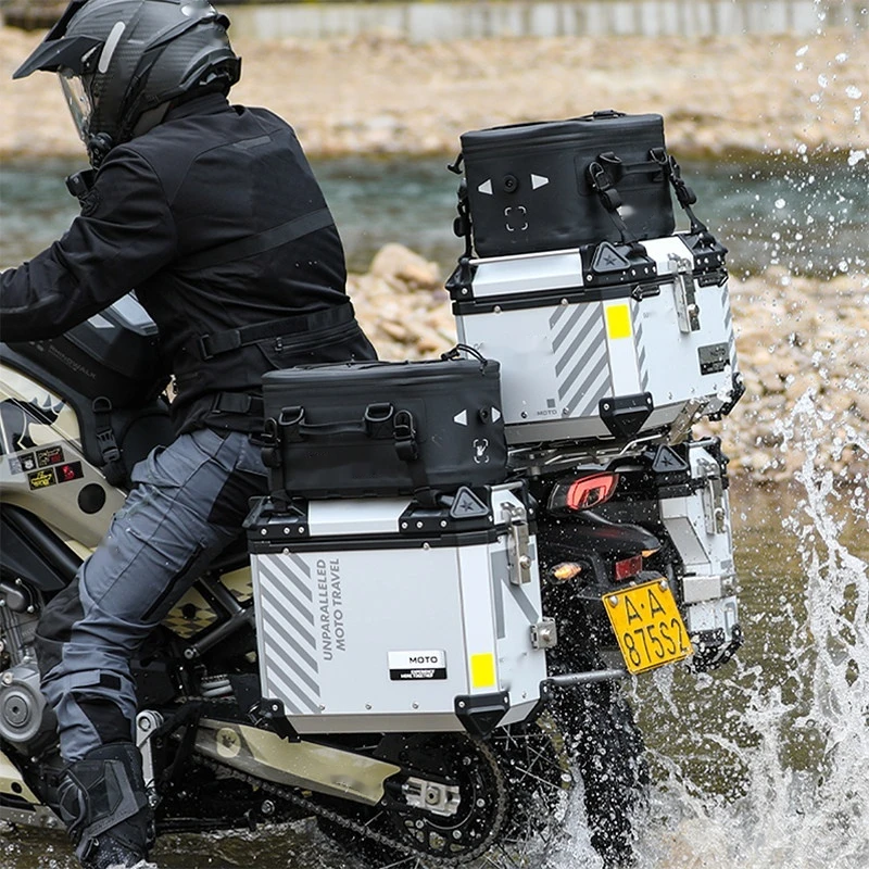 For Motorcycle 30-65L Waterproof Tail Bag Quick Release Expandable Touring Trunk Extension No-Drill Accesorios Moto