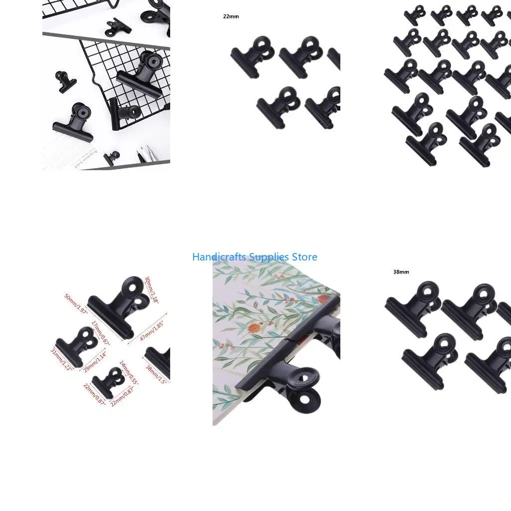 R1WA 5Pcs Letter Clips Stainless Steel Black Metal Paper File Binder Clips