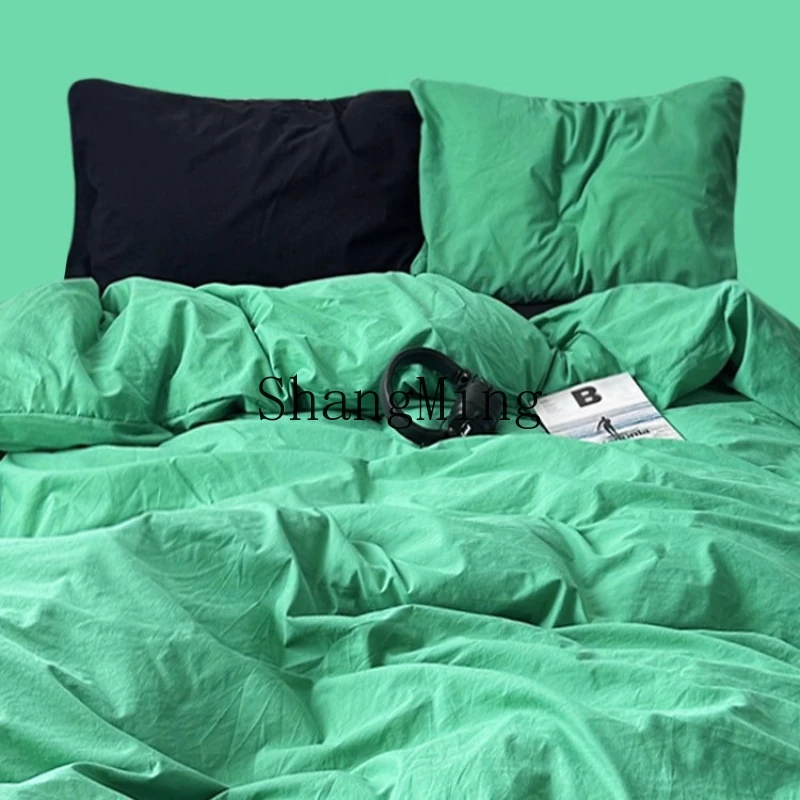 

ZYY spinning prohibited burnt green four-piece quilt cover, small fresh and simple wind bed hat