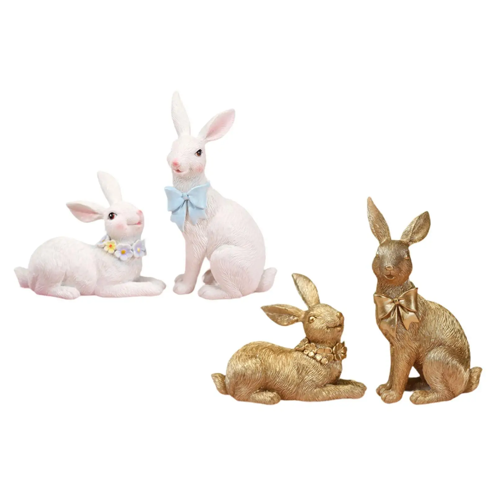 2x s Statue Bunny Couple Resin Decor Set Romantic Atmosphere Vivid Resin