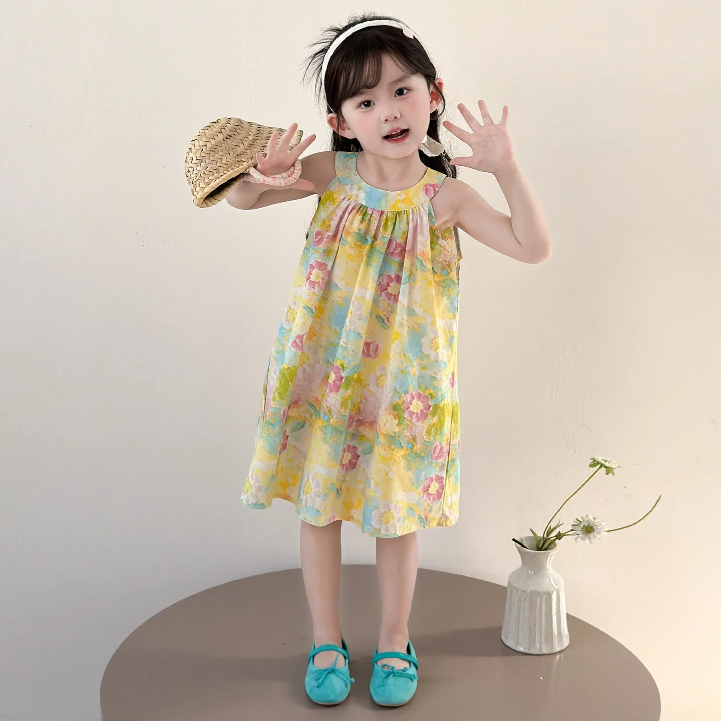 Girls Painting Style Halter Sleeveless Vest Dress Summer 2026 New Kids Baby Thin Camisole Skirt