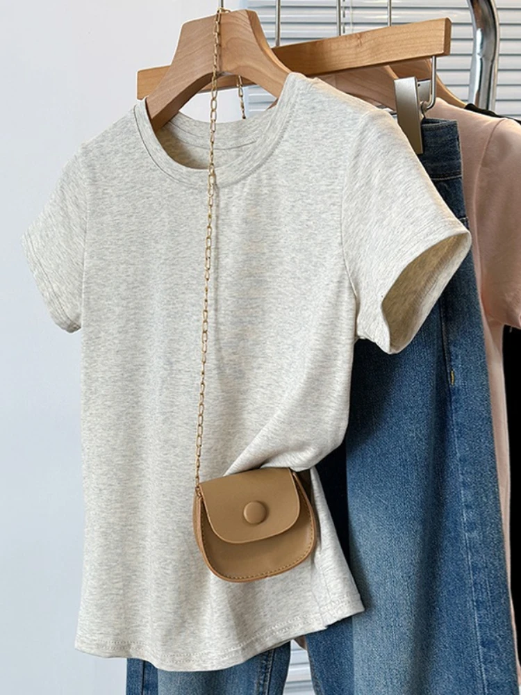 AOSSVIAO Trendiges Einfarbiges Lockeres Lässiges Basic-Oberteil 2026 Sommer Koreanischer Stil O-Ausschnitt Damen Kurzarm T-Shirt
