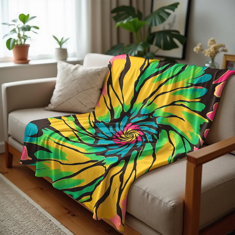 Tie Dye Swirl Cartoon Anime Print Flannel Blanket Soft Warm Throw for Kids Bedroom Sofa Bed Christmas Office Car