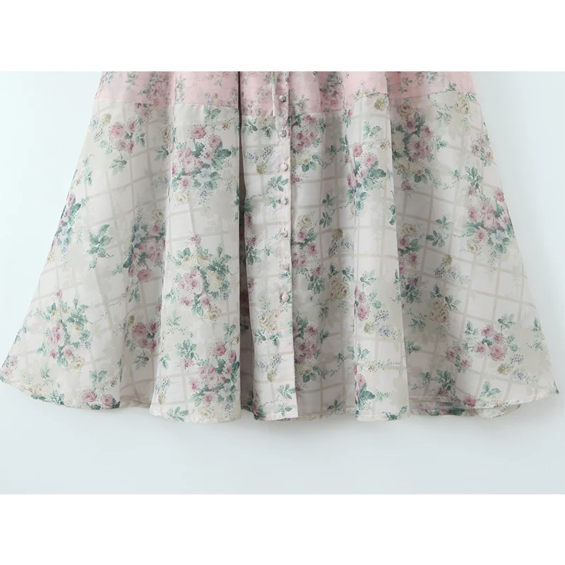 YENKYE Vintage Bloemenprint Boho Jurk Vrouwen Vintage Bladerdeeg Mouw Sjerpen A-lijn Midi Vakantie Zomer Jurken Party Gewaad