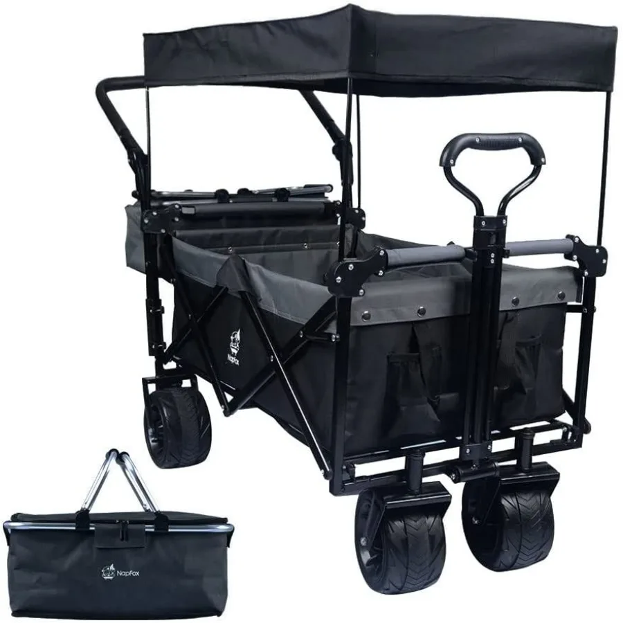 

Collapsible Wagon 140L Wagons Carts Foldable with Removable Canopy Folding Wagon Cart with Wheels for AllTerrain with Brake Fol
