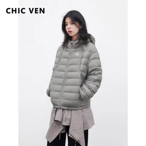 CHIC VEN New Women Down Coats Design Loose Casual Solid Hooded Female 90 White Duck Down Jacket Autumn Winter 2026