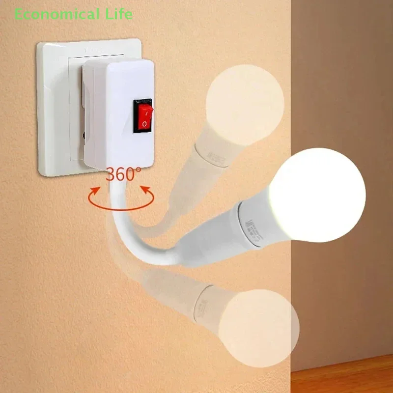 E27 Direct Plug In Swivel Head E27 Socket Bulb Holder With Switch EU Plug LED Table Lamp Stainless Steel Hose Steering Lever
